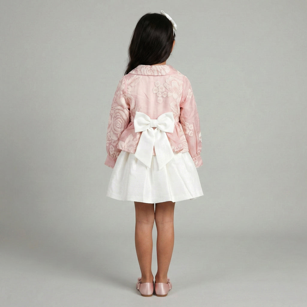 Girls' Structured Occasion Coat with Dimensional Floral Accent