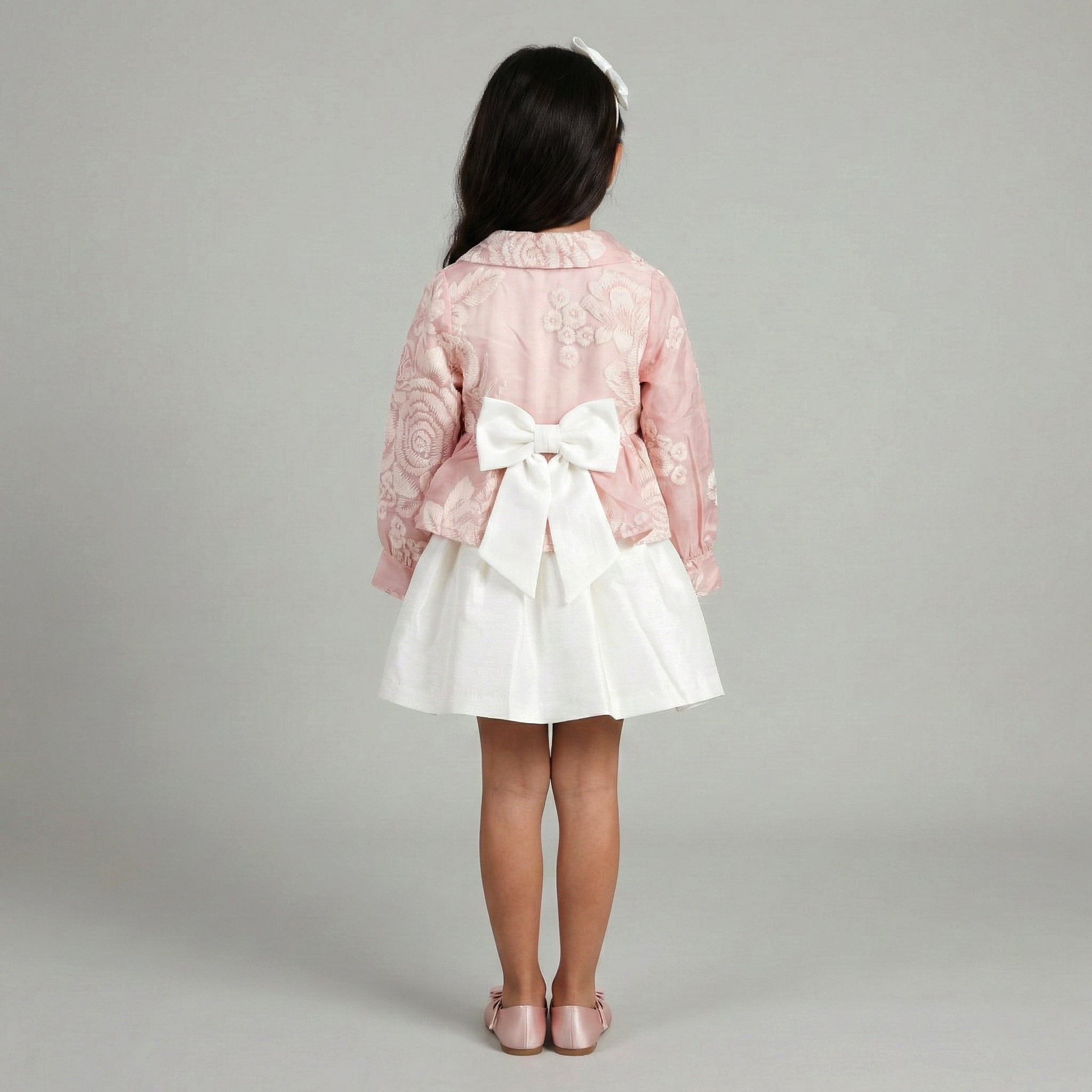 Girls' Structured Occasion Coat with Dimensional Floral Accent