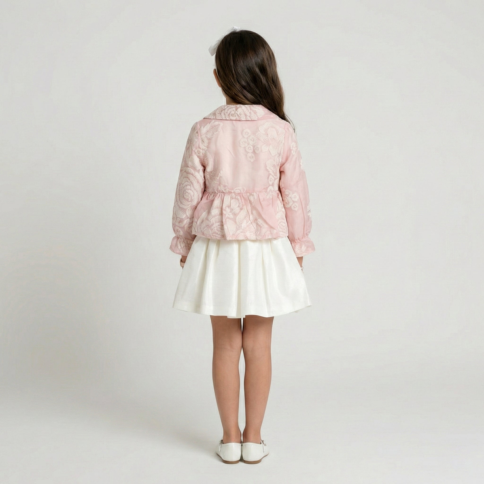 Girls' Metallic Dot-Pattern Formal Coat with Floral Pin