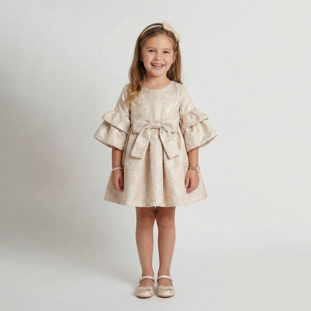 Girls’ Sophisticated Tiered-Sleeve Occasion Dress