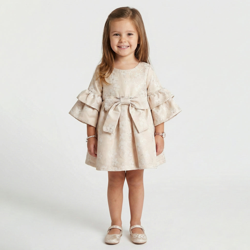 Girls’ Floral Jacquard Bow-Front Dress