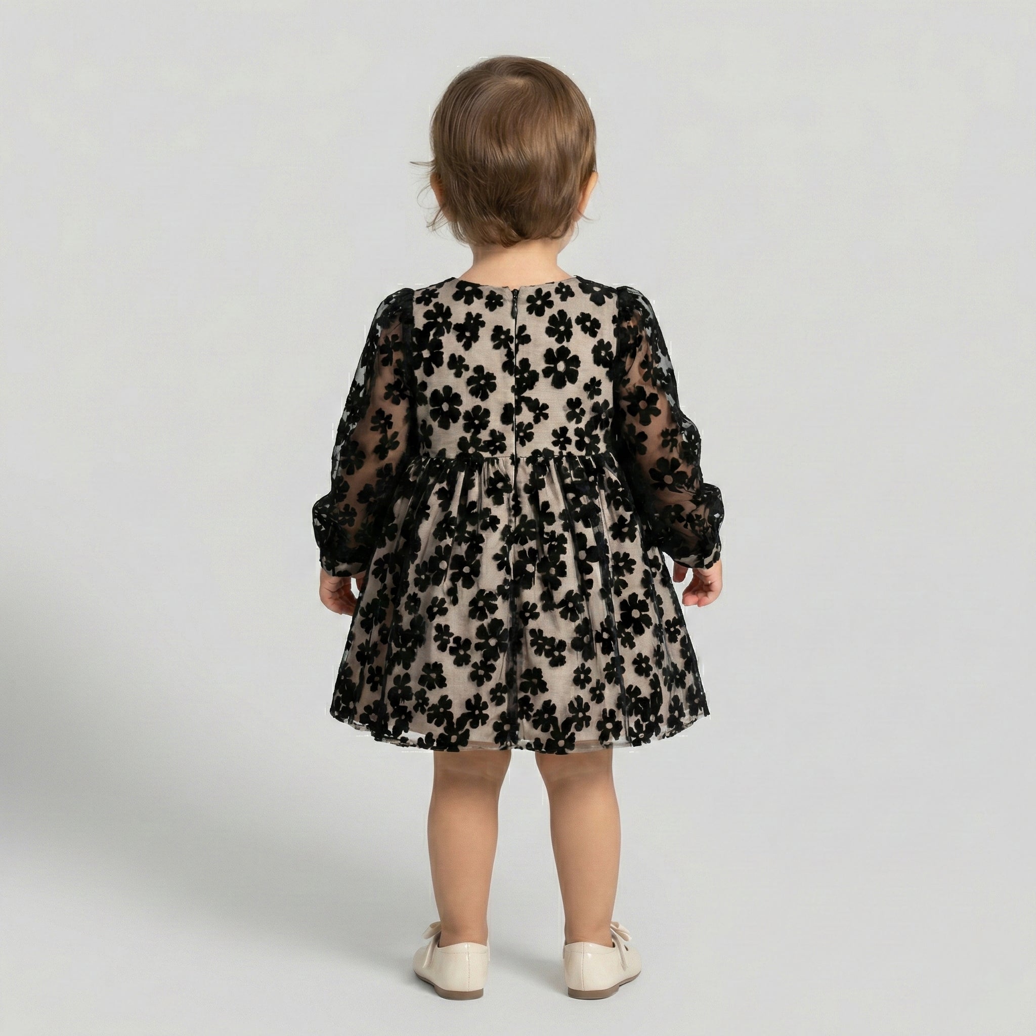 Baby & Toddler Floral Flocked Mesh Dress with Oversized Rosette
