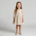 Girls' Seraphina Champagne Floral Lace Dress with Silk Tulle Corsage