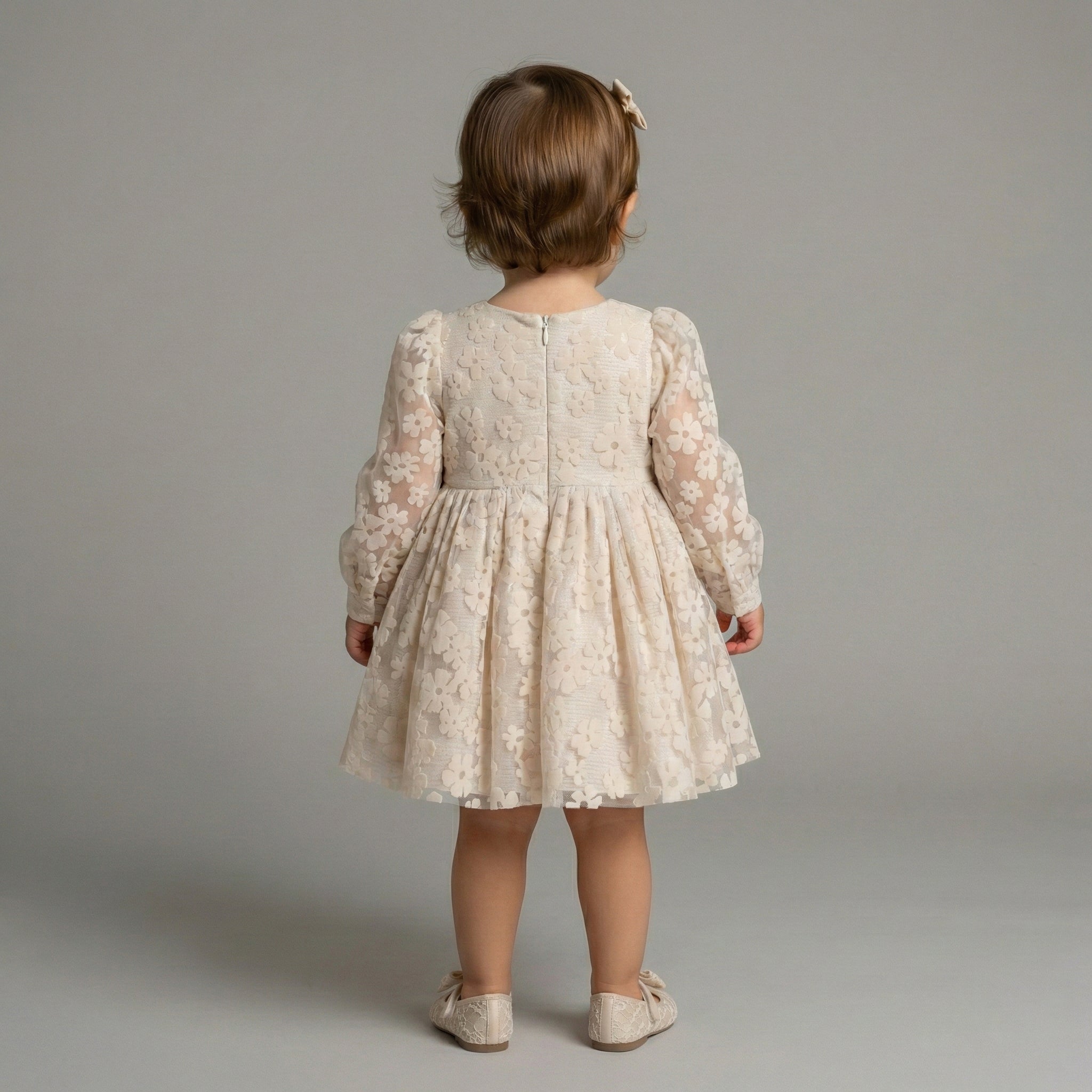 Girls' Seraphina Champagne Floral Lace Dress with Silk Tulle Corsage