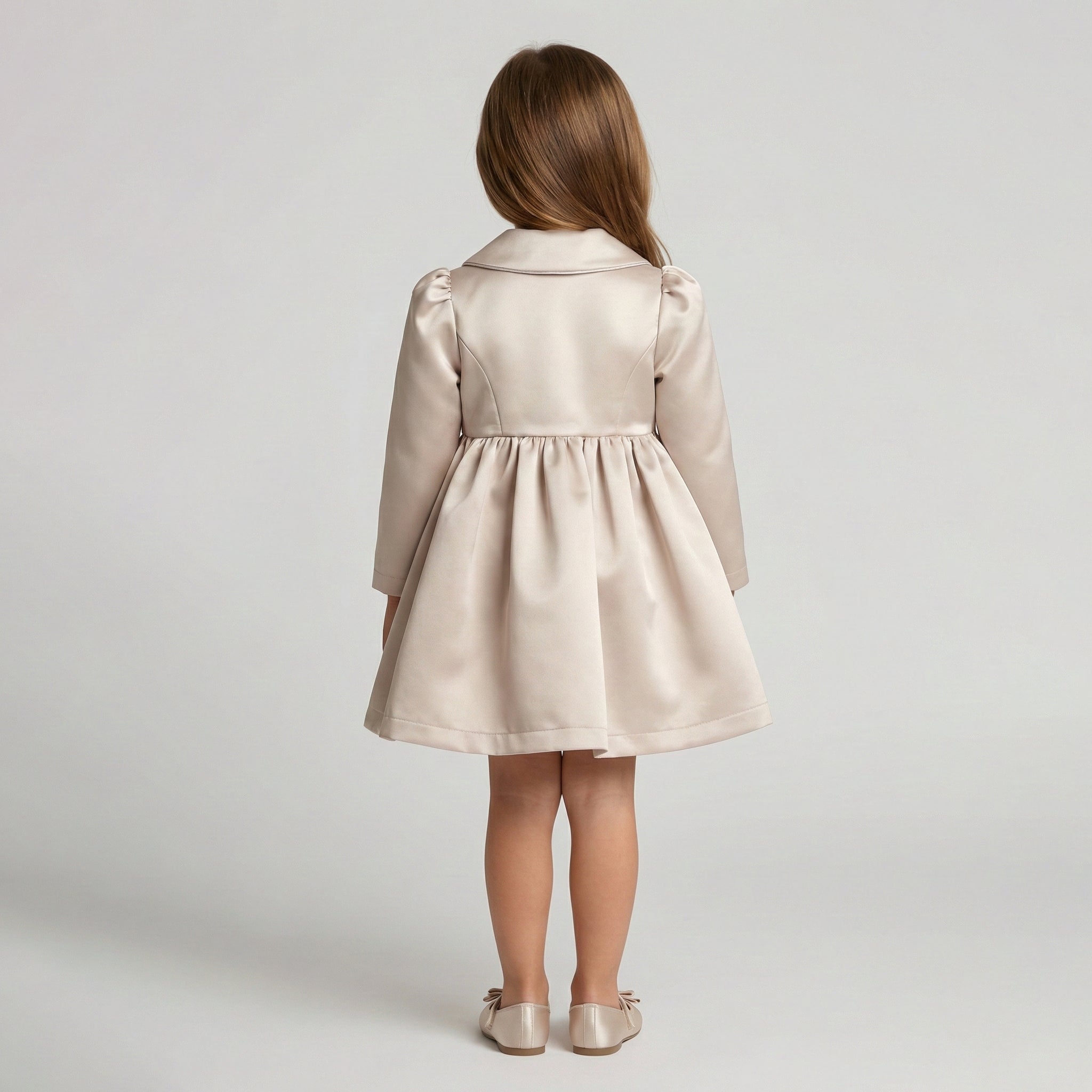 Girls' Isabella Champagne Satin Wrap-Front Coat Dress