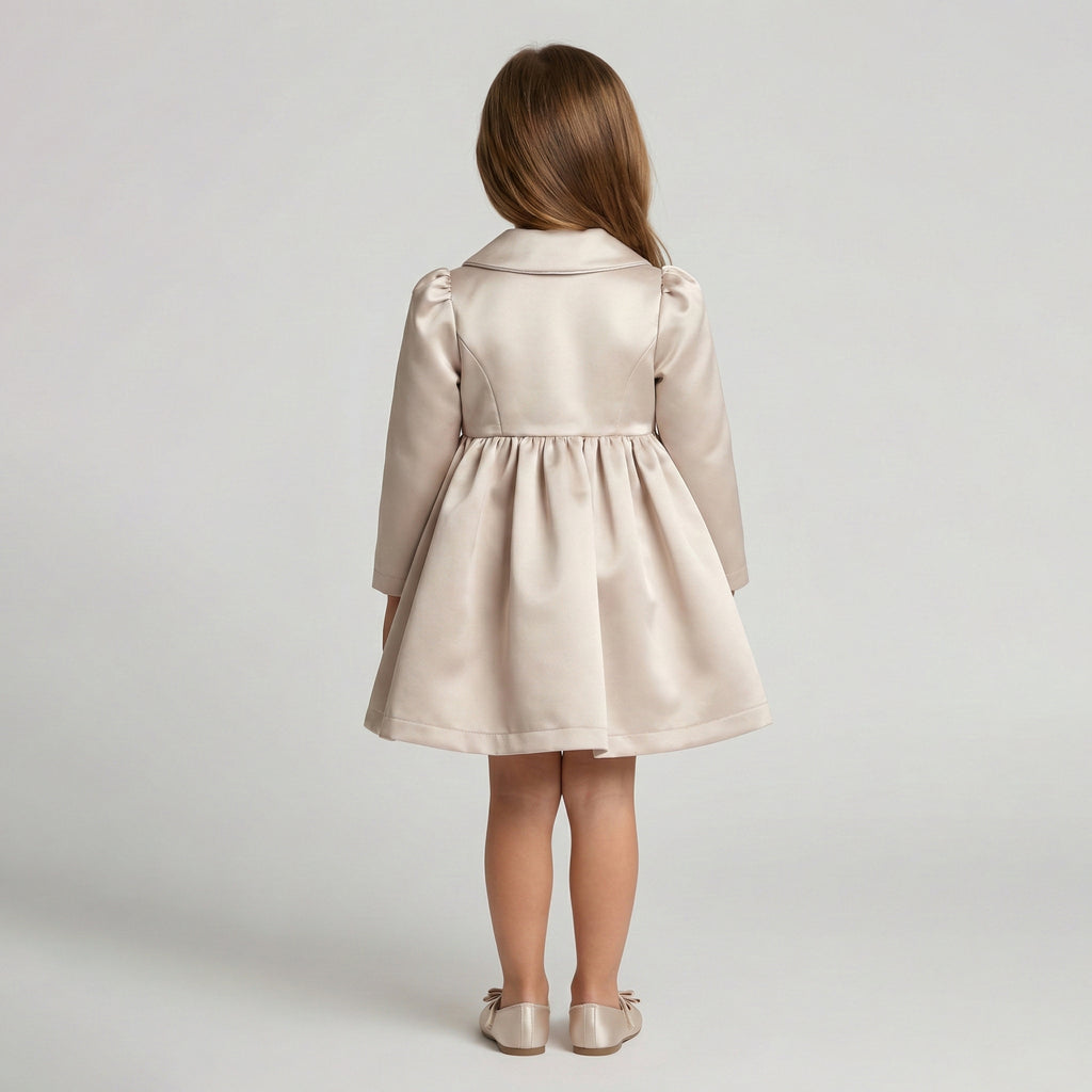 Toddler Satin Shawl-Collar Party Dress with Statement Bow