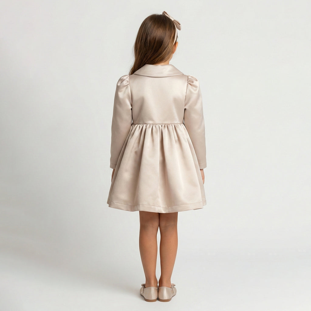 Girls' Isabella Champagne Satin Wrap-Front Coat Dress