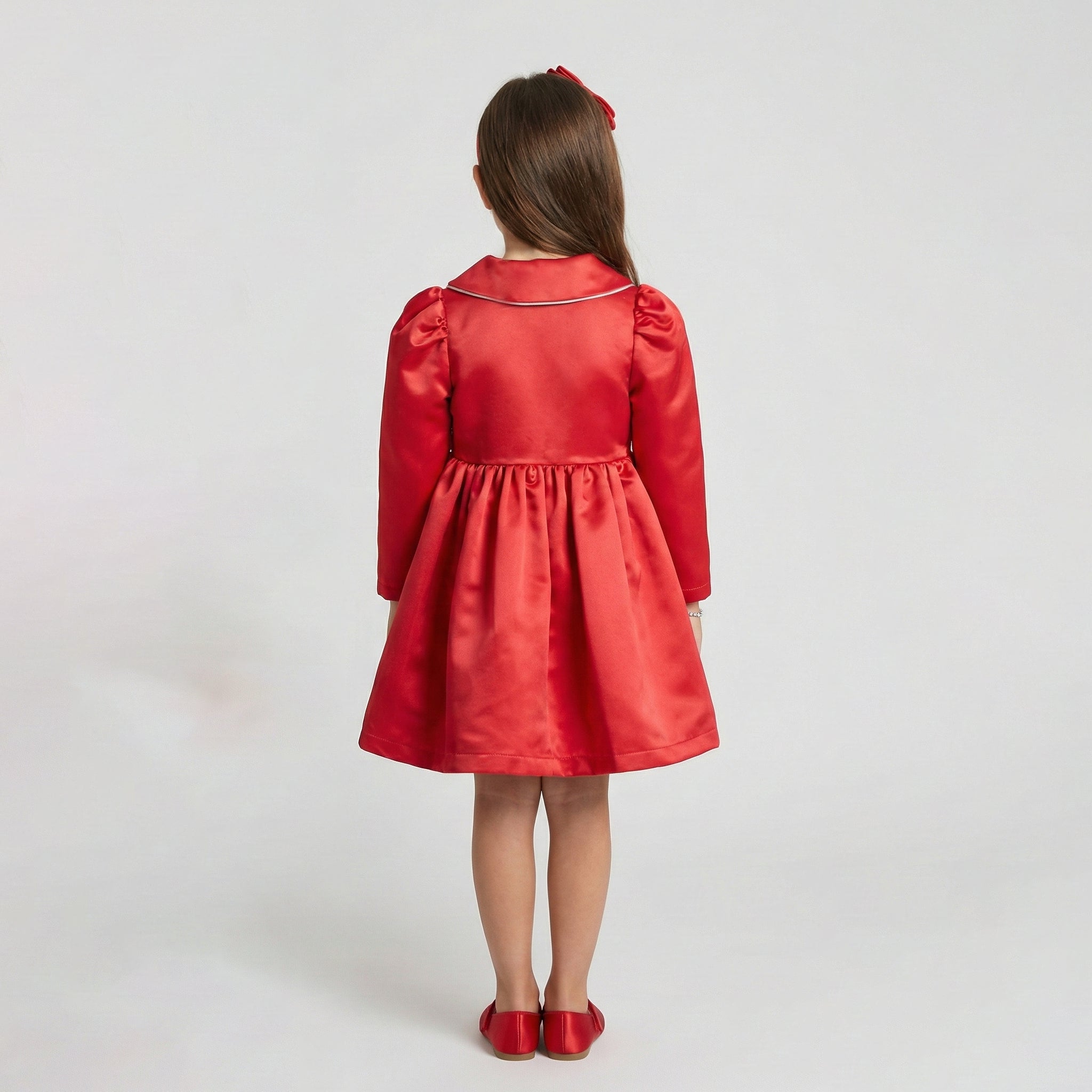 Girls’ Elegant Satin Wrap-Style Dress with Statement Bow