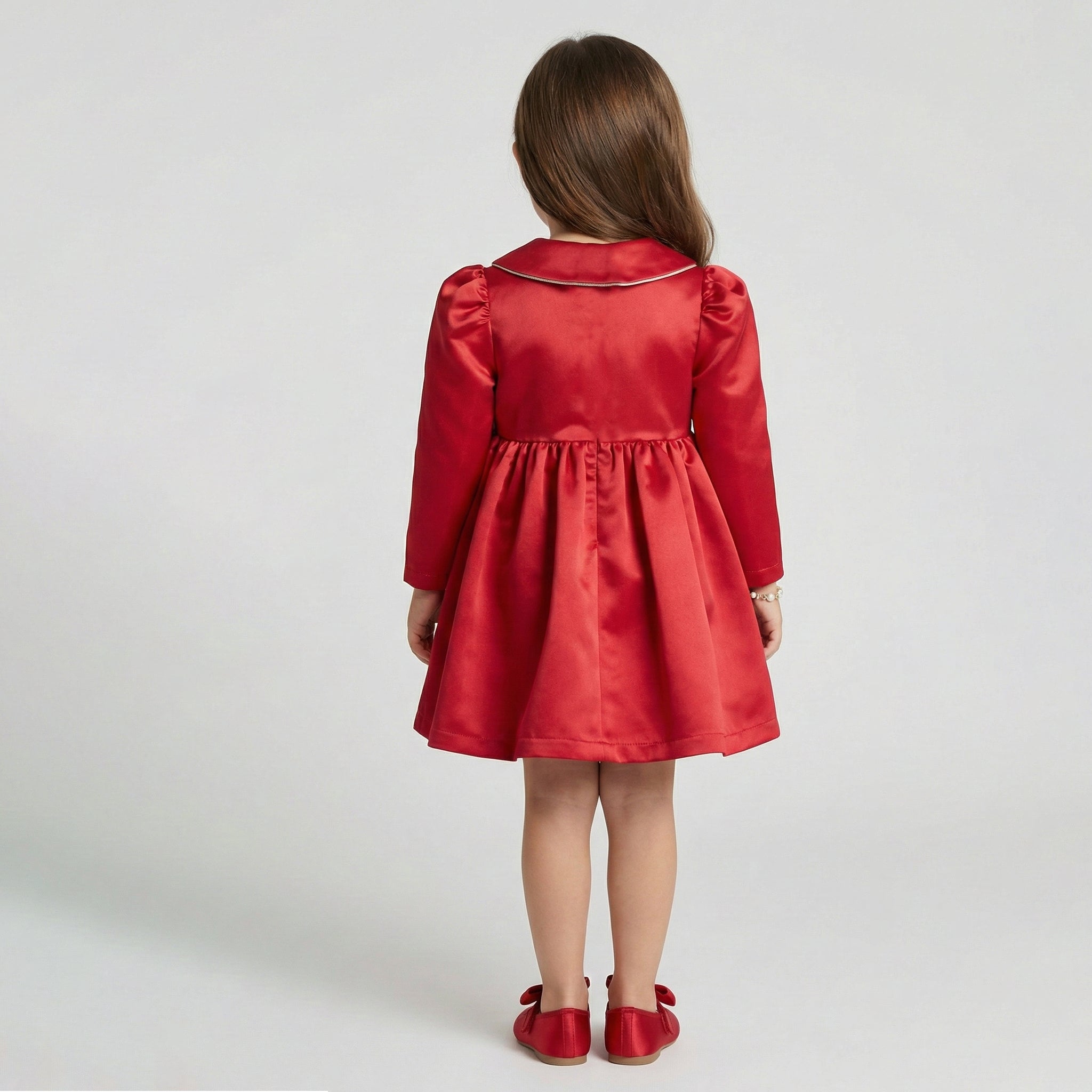 Toddler Satin Shawl-Collar Party Dress with Statement Bow