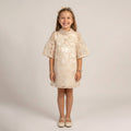 Girls' Sophisticated Floral Embroidered Occasion Dress with Flutter Sleeves