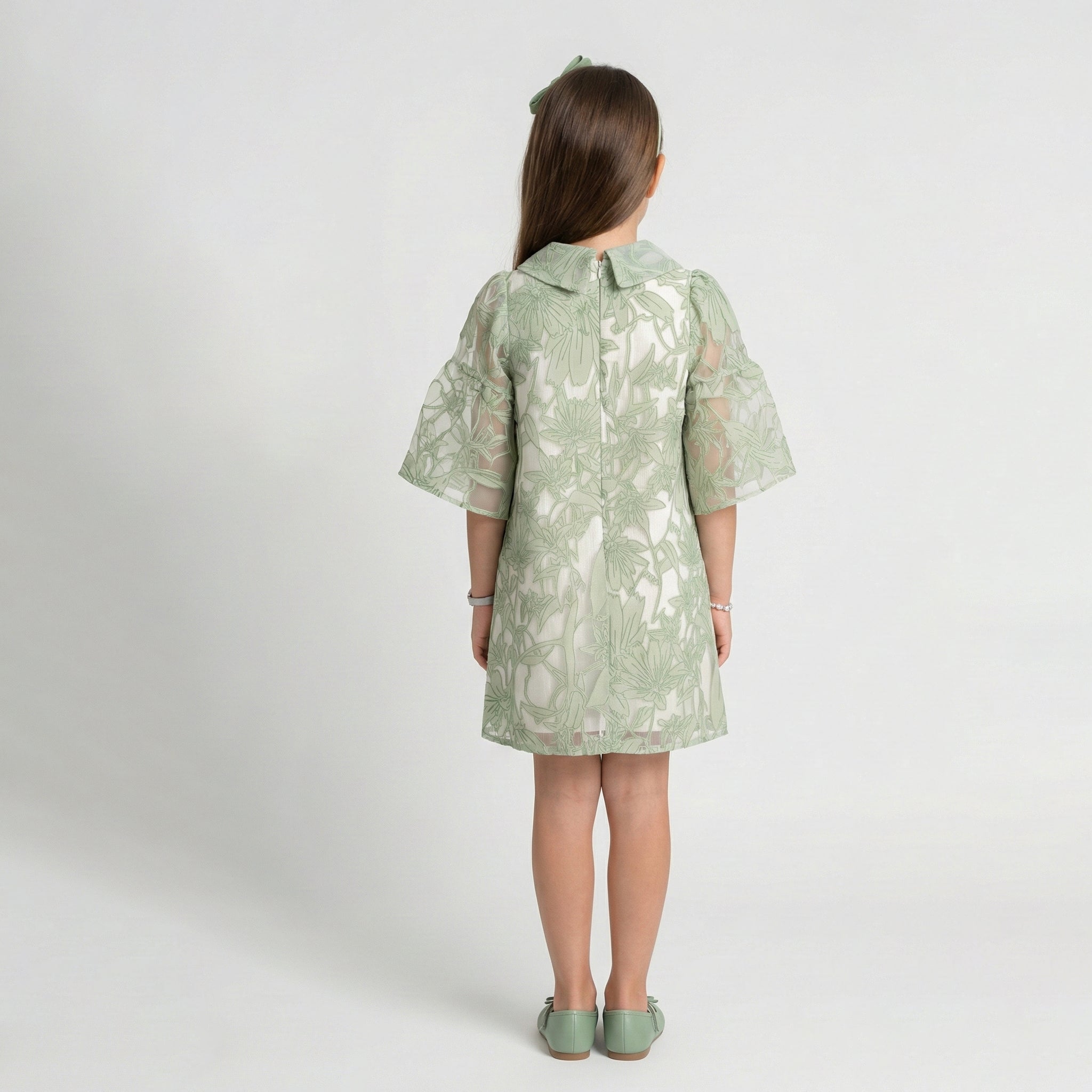 Girls' Grace Floral Embroidered Occasion Dress with Flutter Sleeves