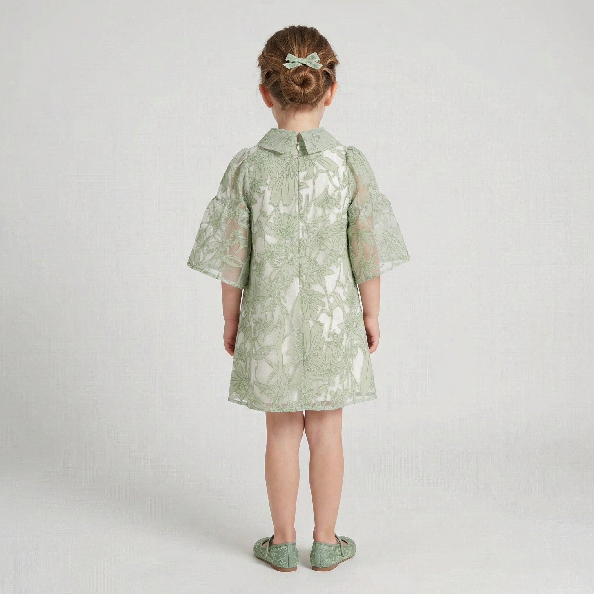 Little Princess Elegant Floral Embroidered Occasion Dress with Flutter Sleeves