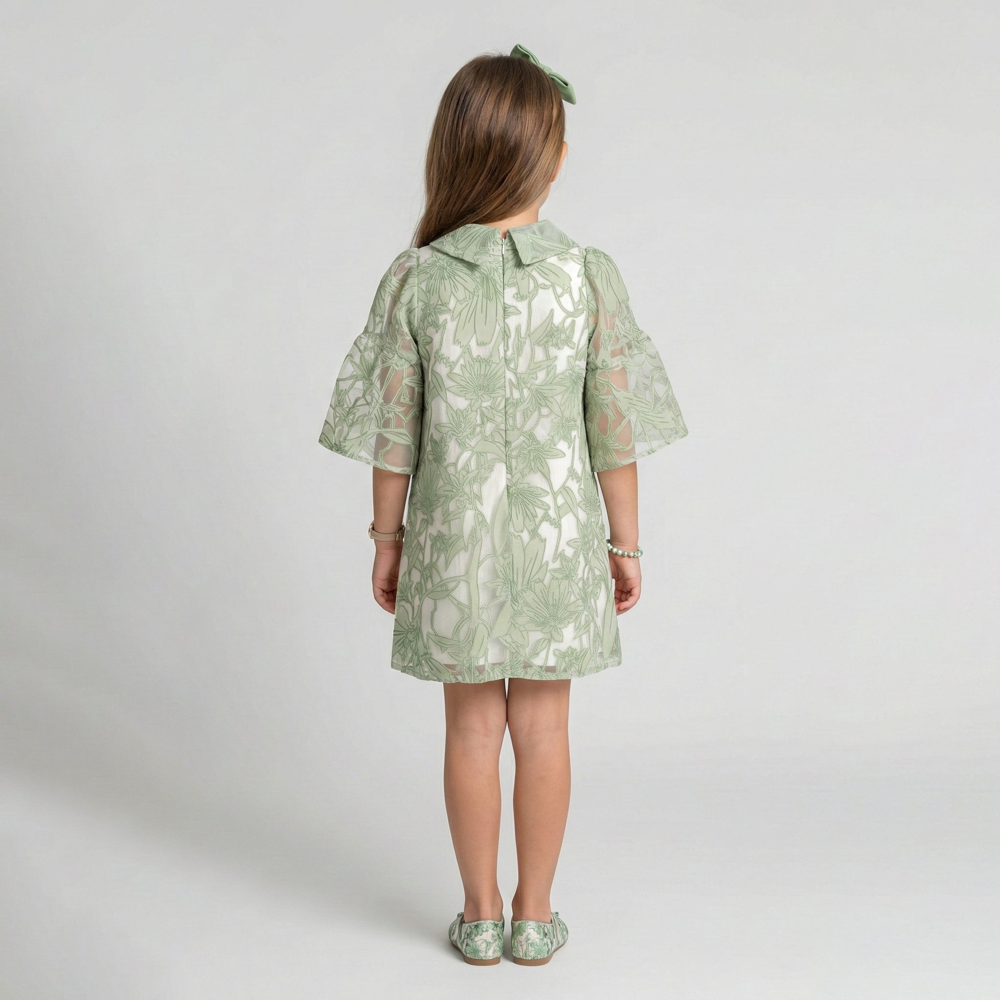Girls' Genevieve Botanical Embroidered Organza Swing Dress