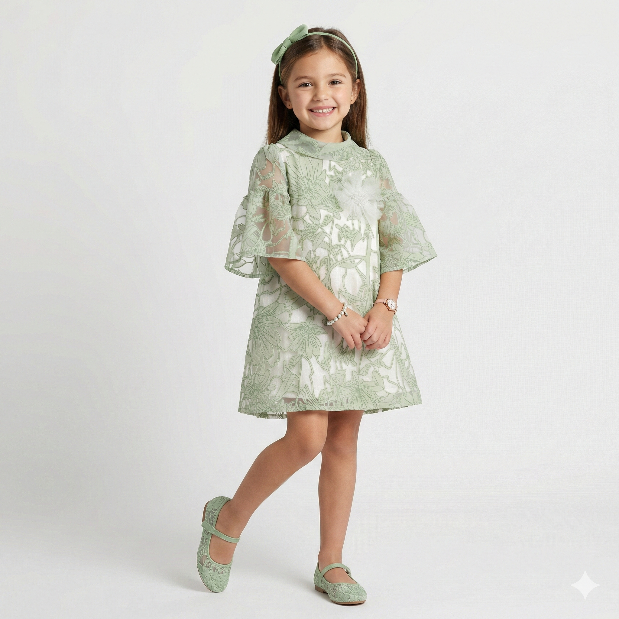 Girls' Genevieve Botanical Embroidered Organza Swing Dress