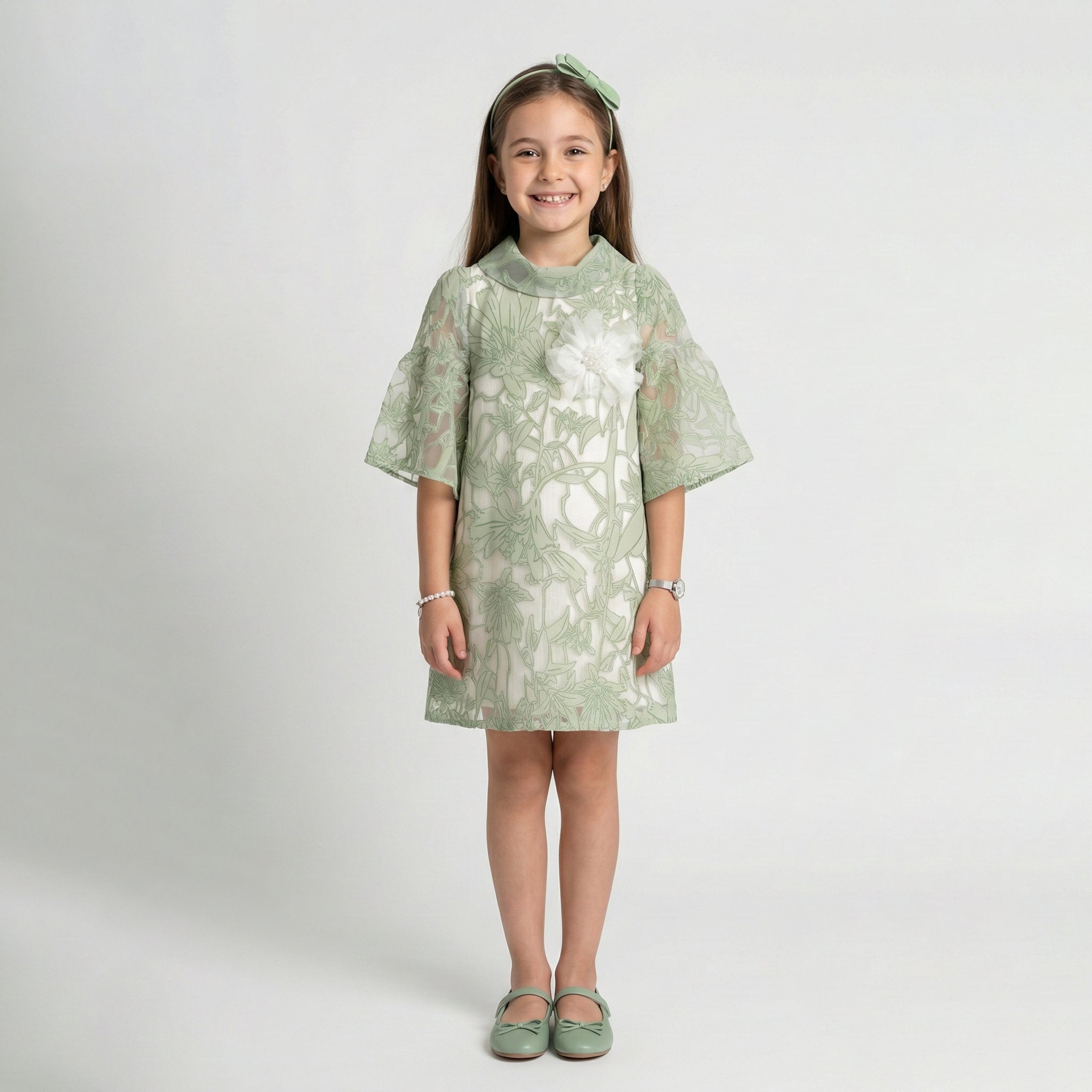 Girls' Genevieve Botanical Embroidered Organza Swing Dress