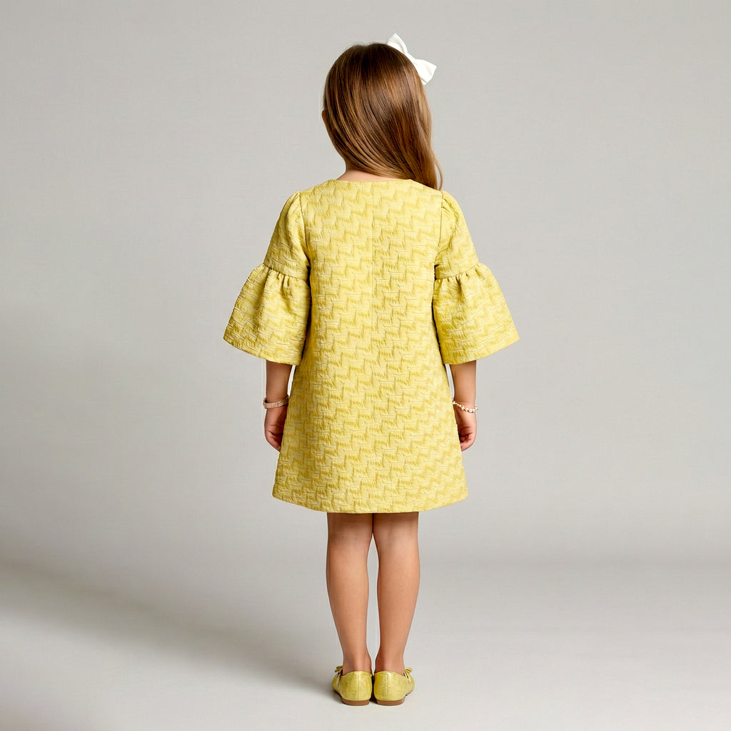 Structured Occasion Coat with Dimensional Floral Appliqué & Bell Sleeves