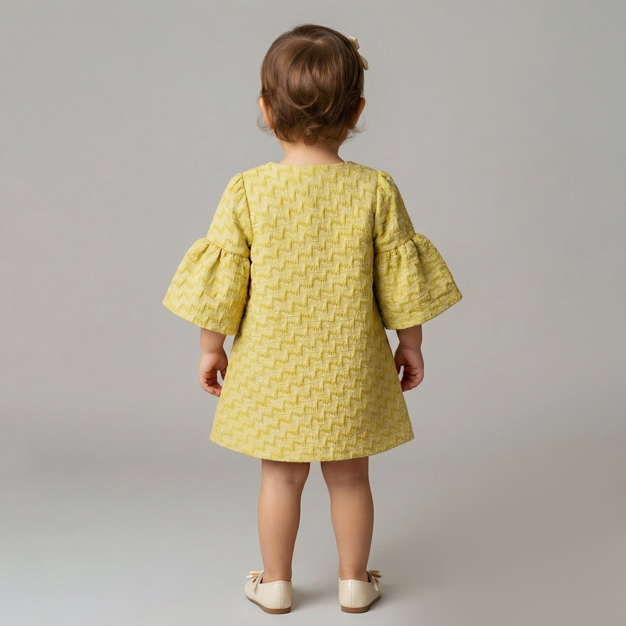 Toddler Textured Jacquard A-Line Dress with Bell Sleeves