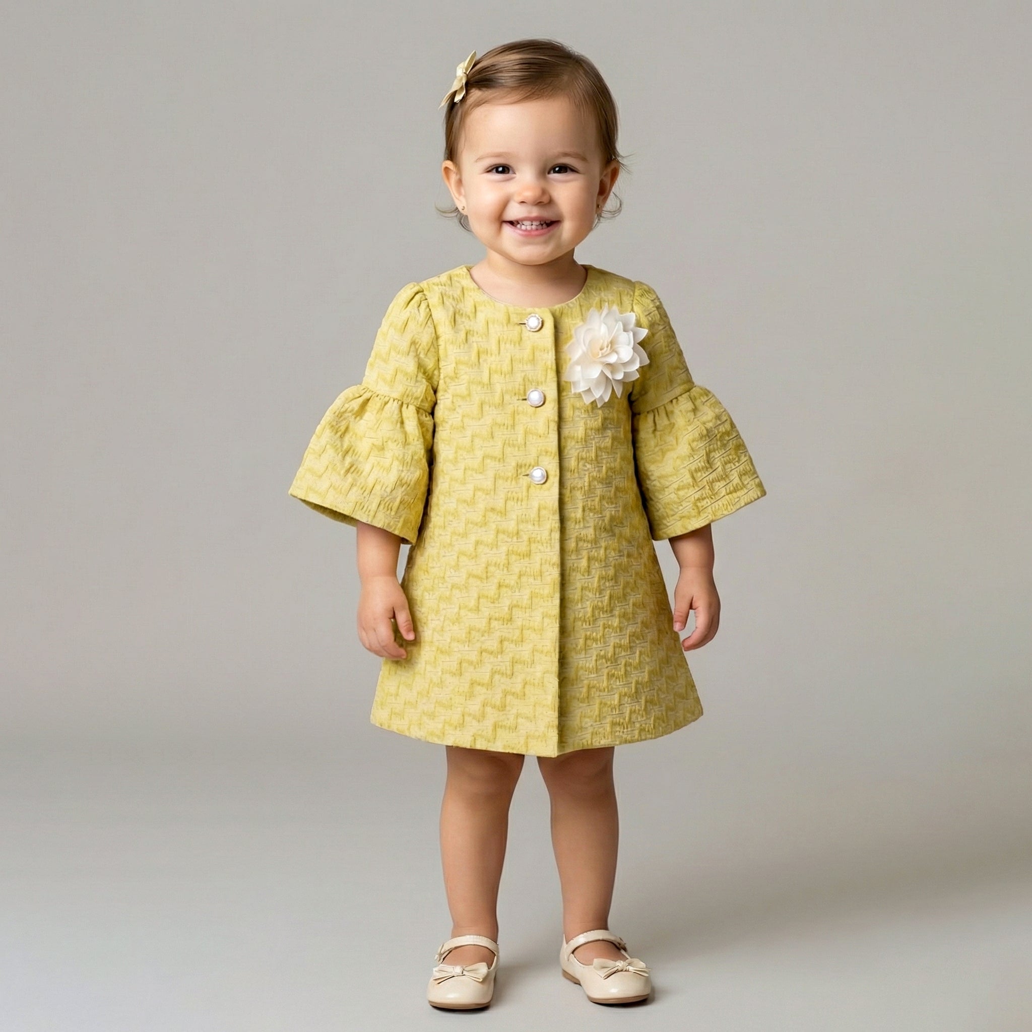Toddler Textured Jacquard A-Line Dress with Bell Sleeves