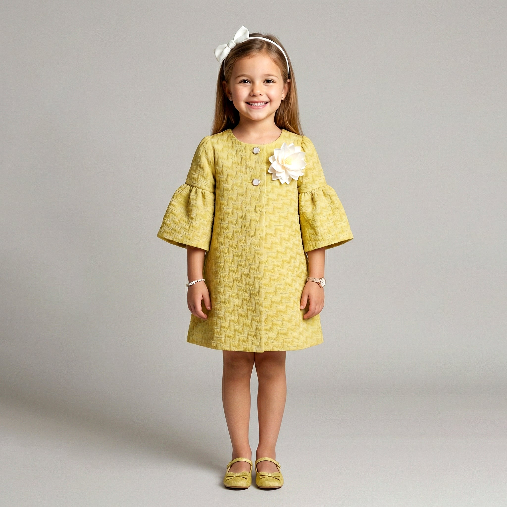 Structured Occasion Coat with Dimensional Floral Appliqué & Bell Sleeves