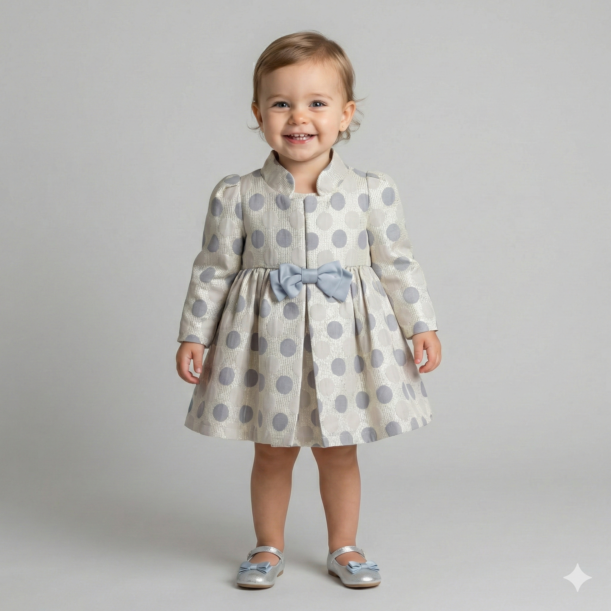 Toddler Polka-Dot Celebration Dress with Bow Detail