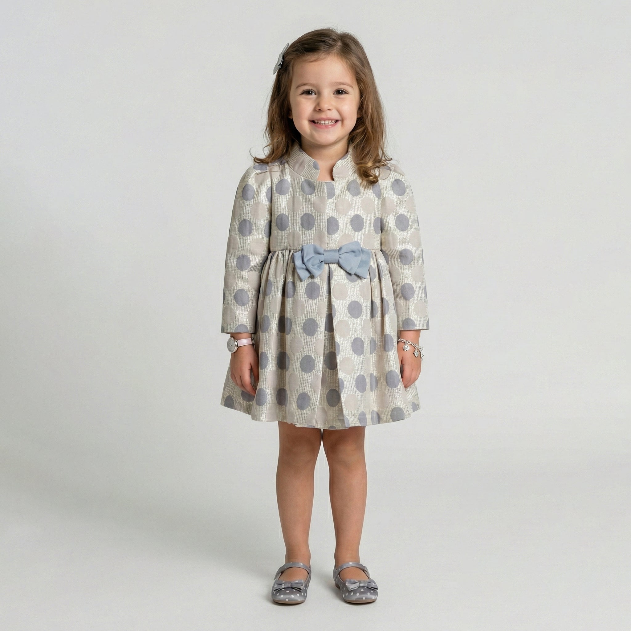 Girls' Beatrice Metallic Polka-Dot Coat Dress