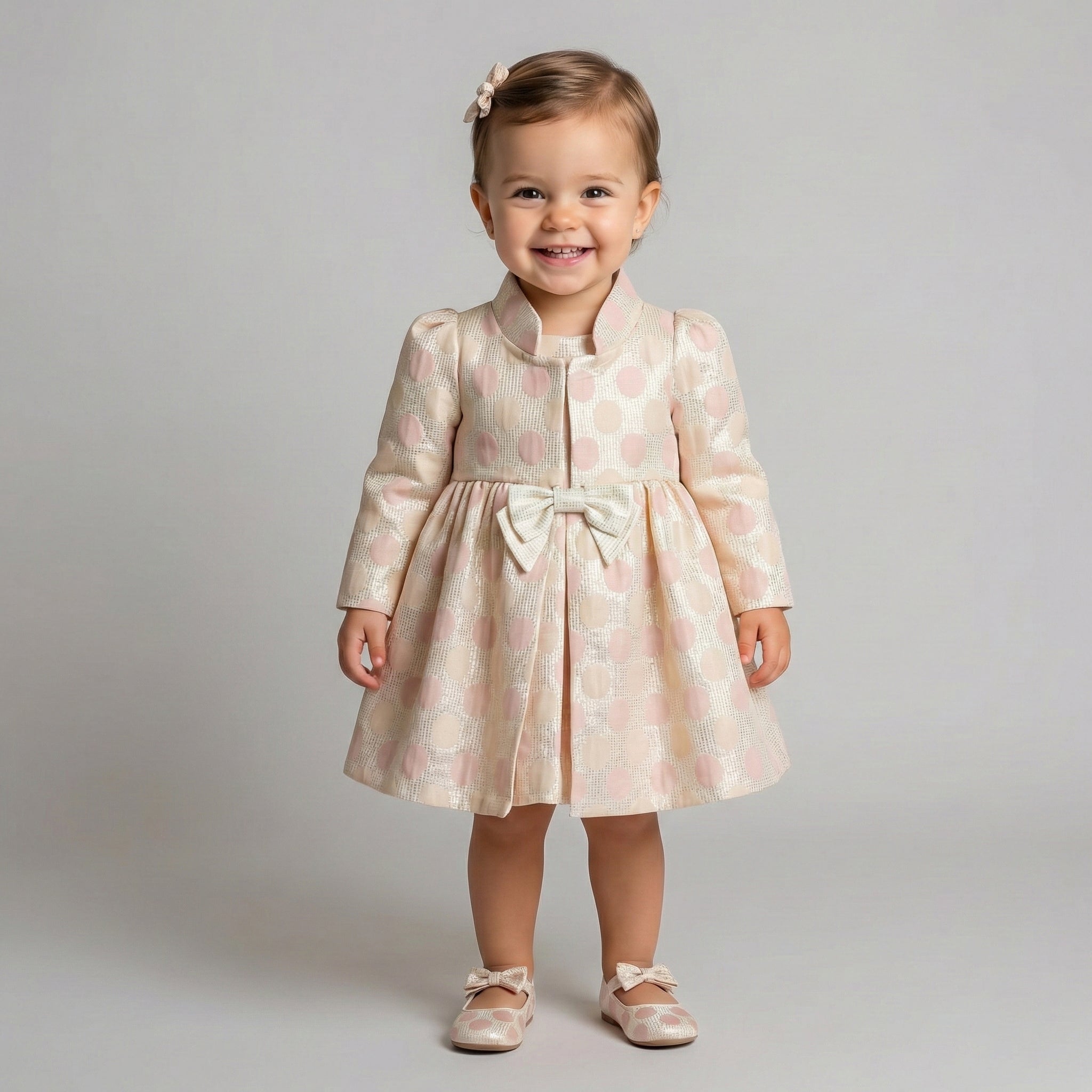 Toddler Polka-Dot Celebration Dress with Bow Detail