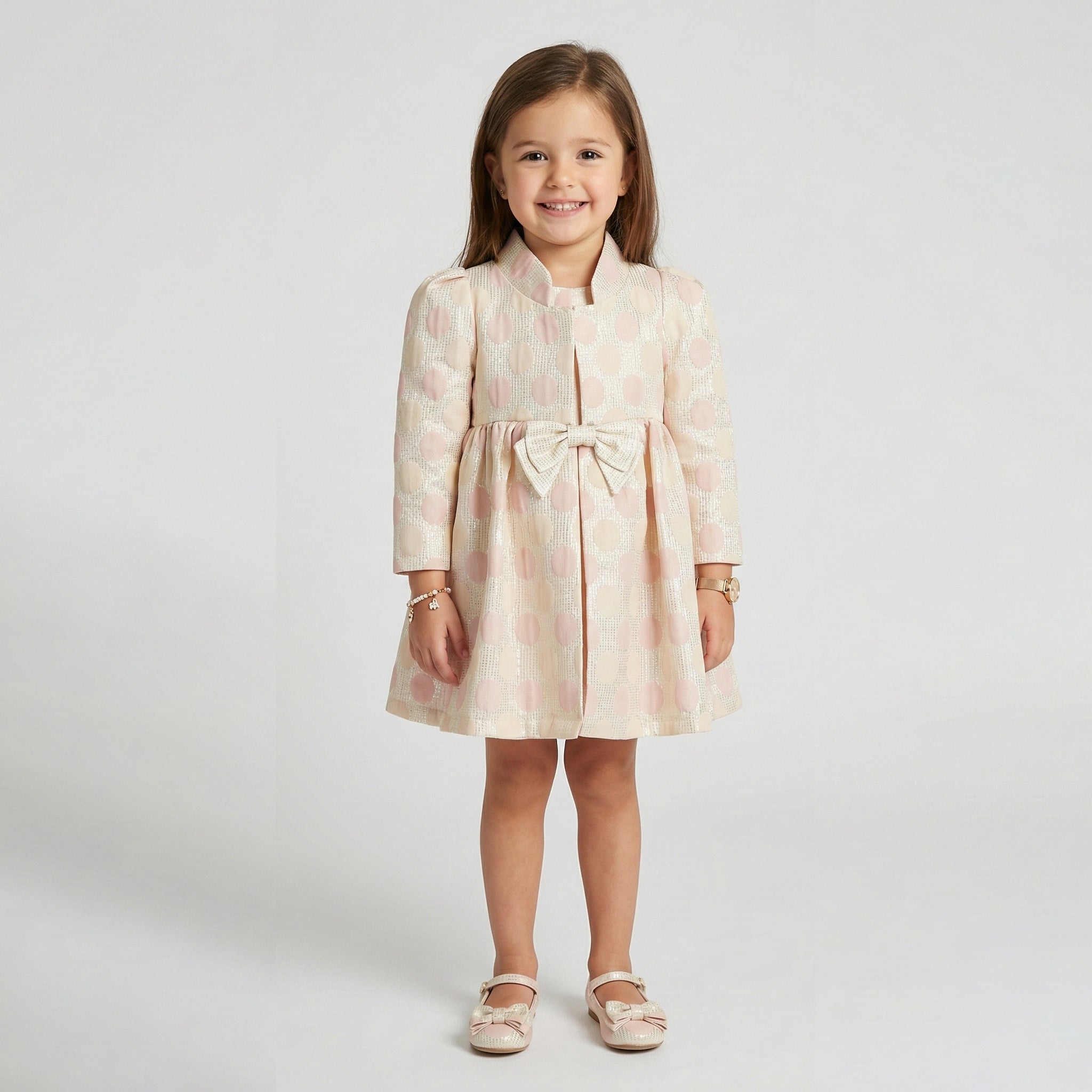 Girls’ Polka-Dot Fit-and-Flare Dress with Waist Bow