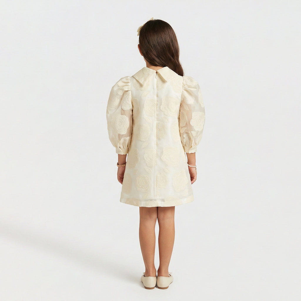 Girls’ Elegant Rose Embossed Occasion Dress