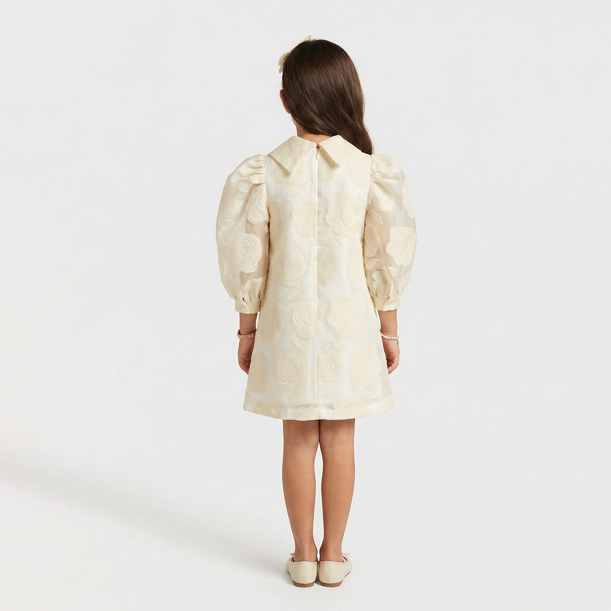 Girls’ Elegant Rose Embossed Occasion Dress