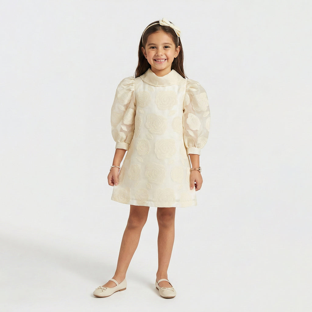 Girls’ Elegant Rose Embossed Occasion Dress