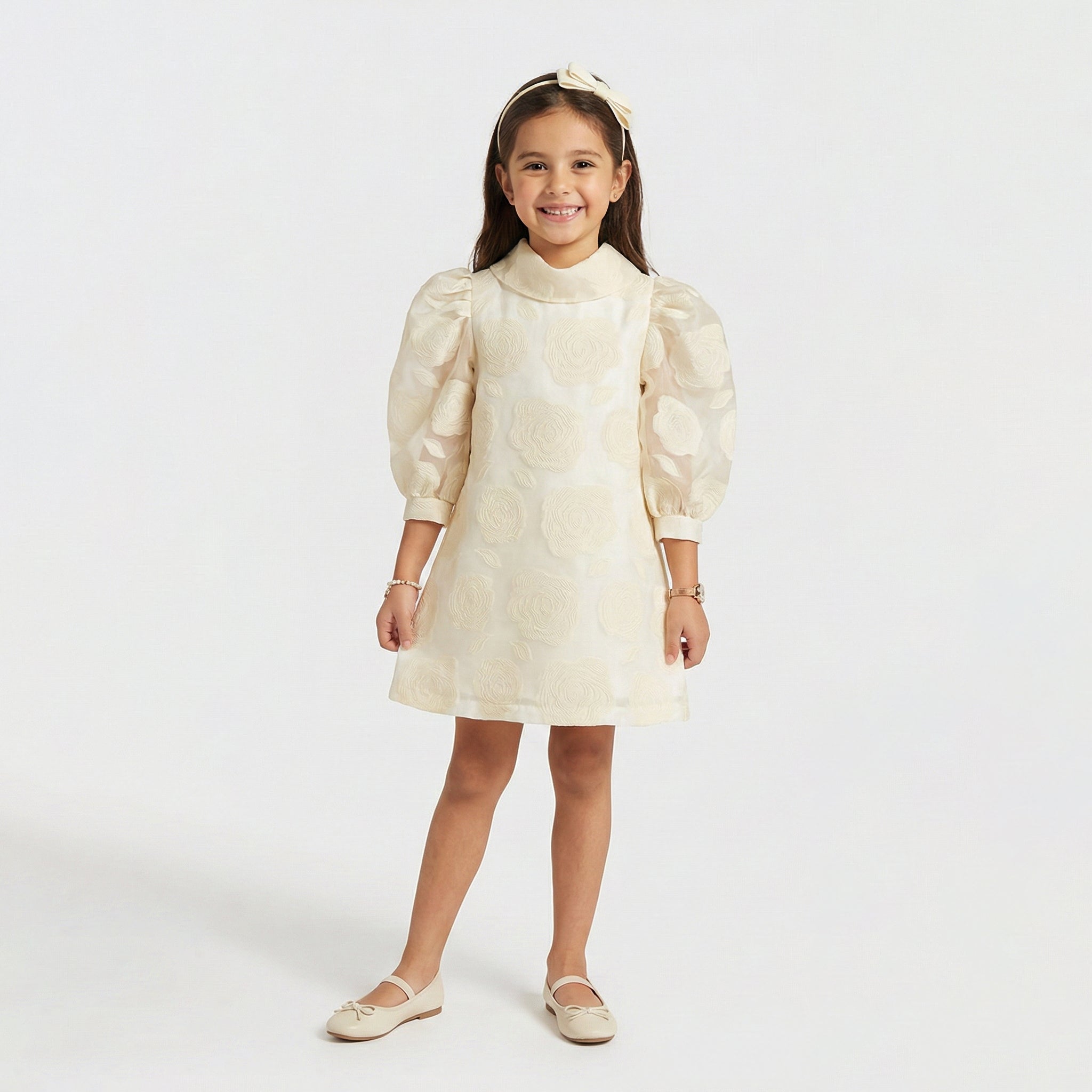 Girls’ Elegant Rose Embossed Occasion Dress