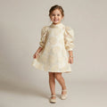 Toddler 3D Rose Jacquard Dress with Statement Puff Sleeves