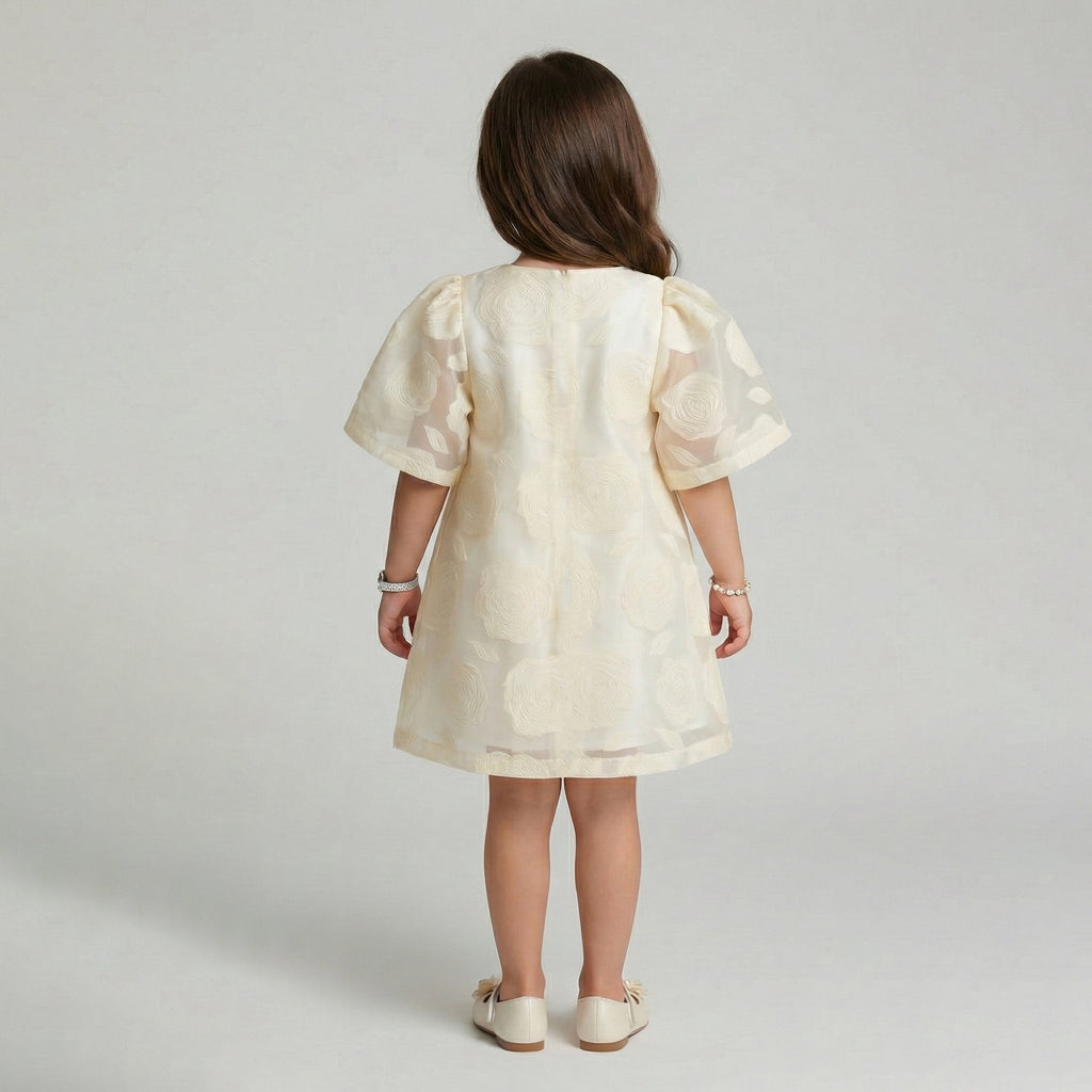Toddler Satin Dress & Floral Organza Cape Set
