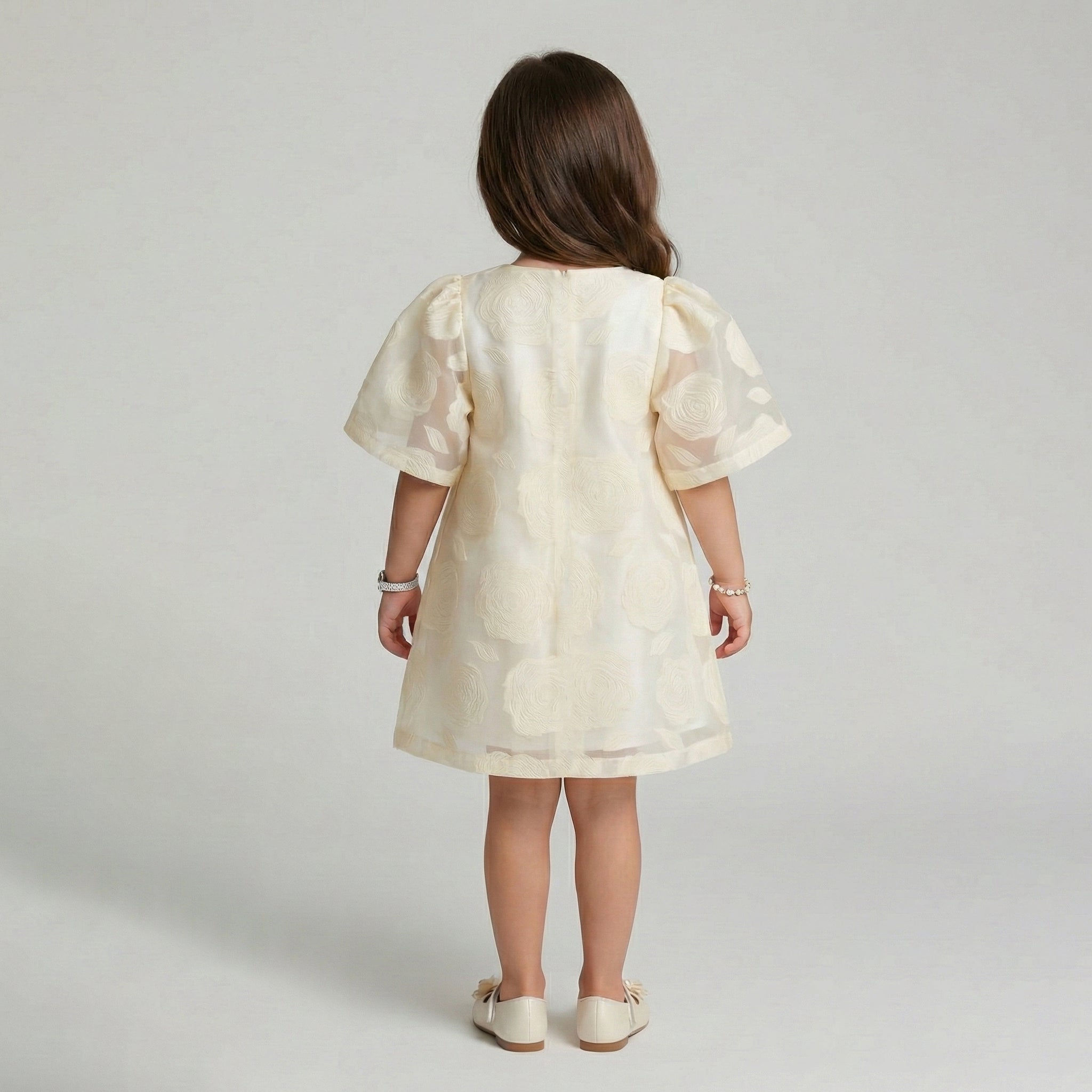 Toddler Satin Dress & Floral Organza Cape Set