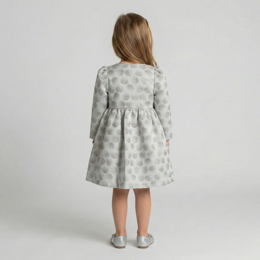 Metallic Dot-Pattern Occasion Coat with Floral Pin Detail