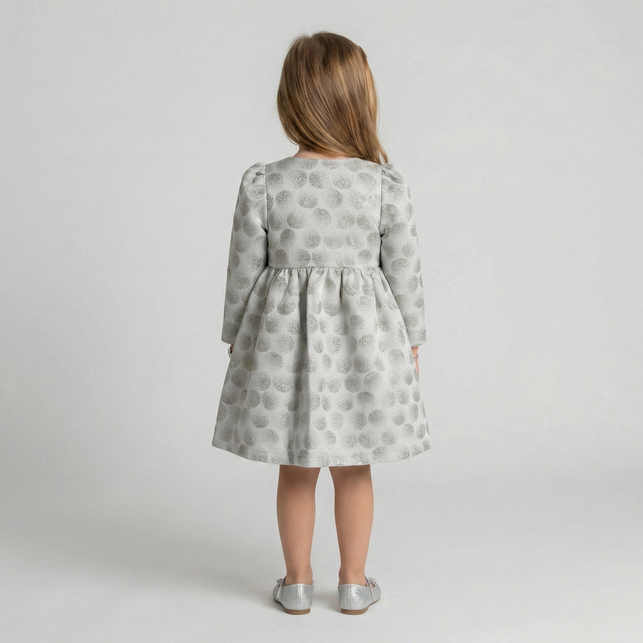 Metallic Dot-Pattern Occasion Coat with Floral Pin Detail