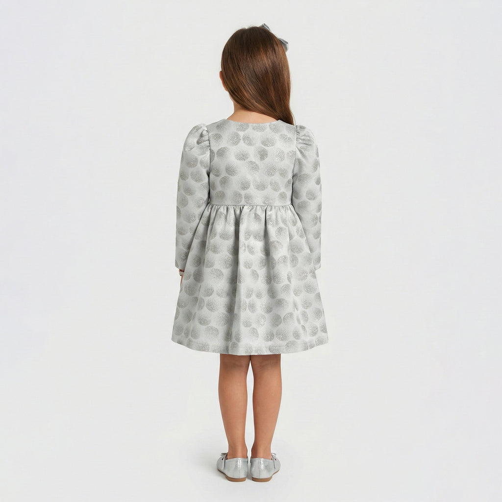Sparkling Metallic Dot-Pattern Formal Coat with Floral Appliqué