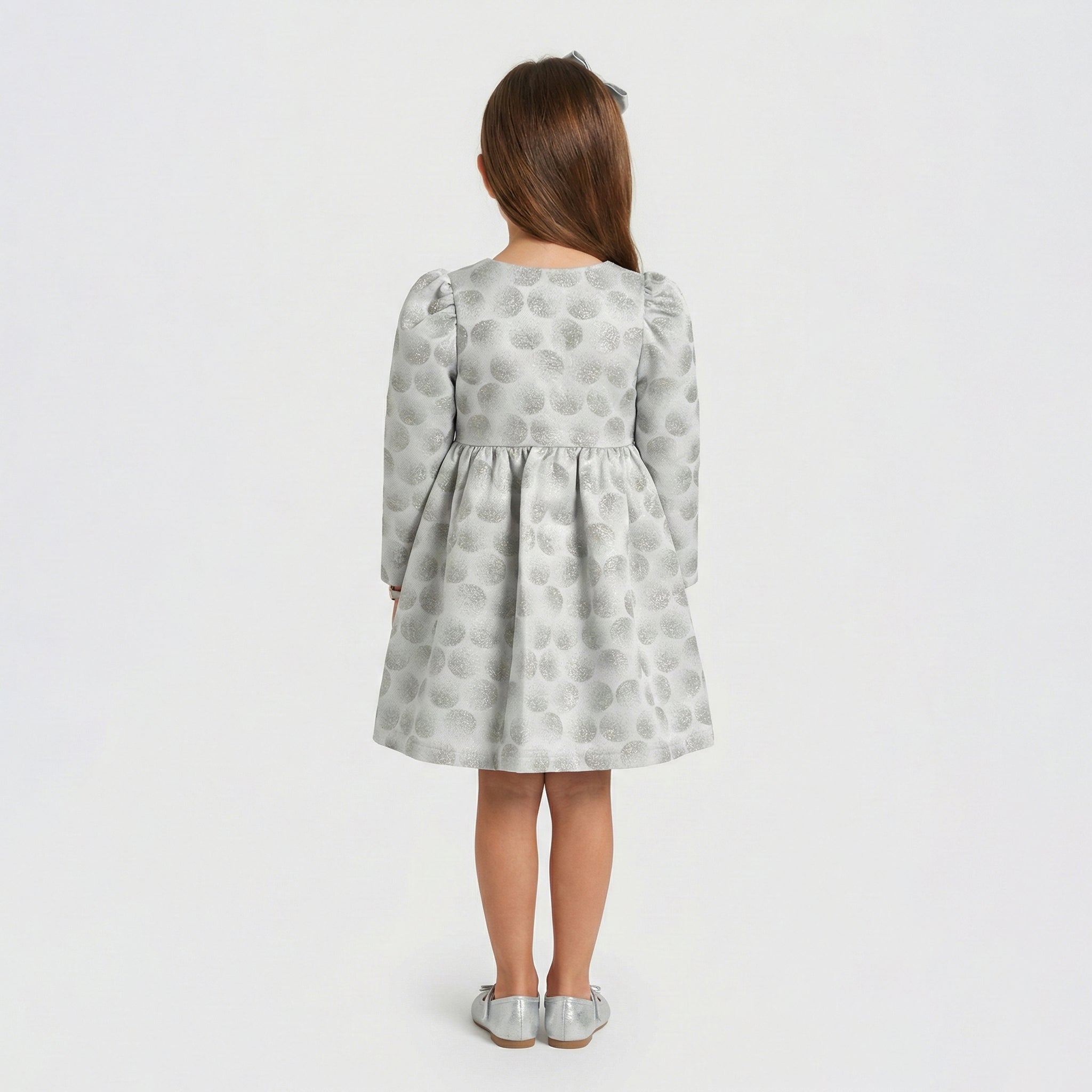 Sparkling Metallic Dot-Pattern Formal Coat with Floral Appliqué