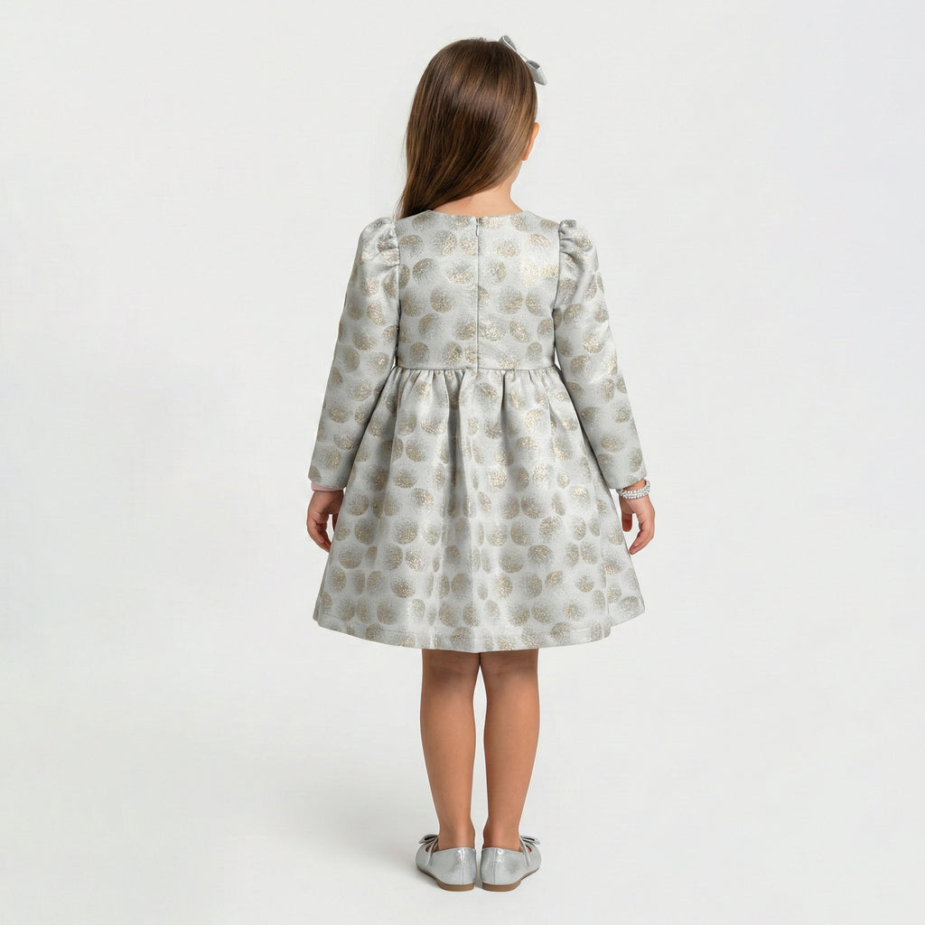 Glittering Polka-Dot Formal Coat with Dimensional Floral Accent