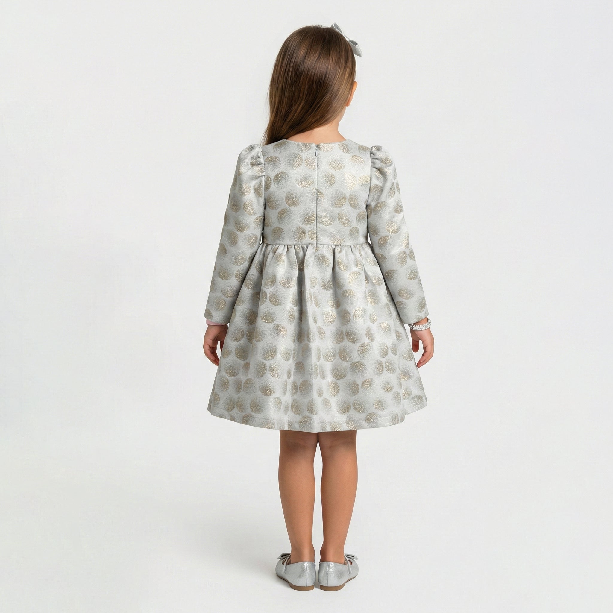 Glittering Polka-Dot Formal Coat with Dimensional Floral Accent