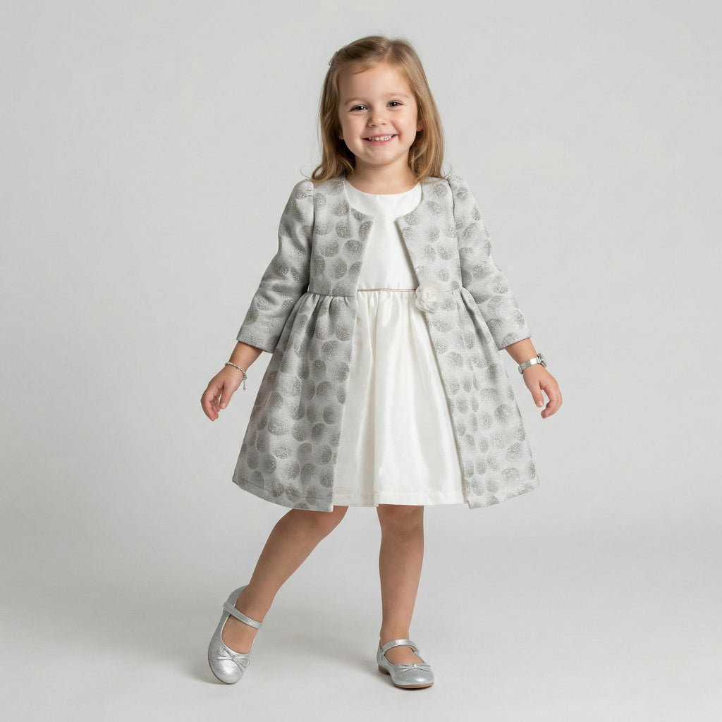 Girls' Beatrice Metallic Polka-Dot Fit-and-Flare Coat Dress