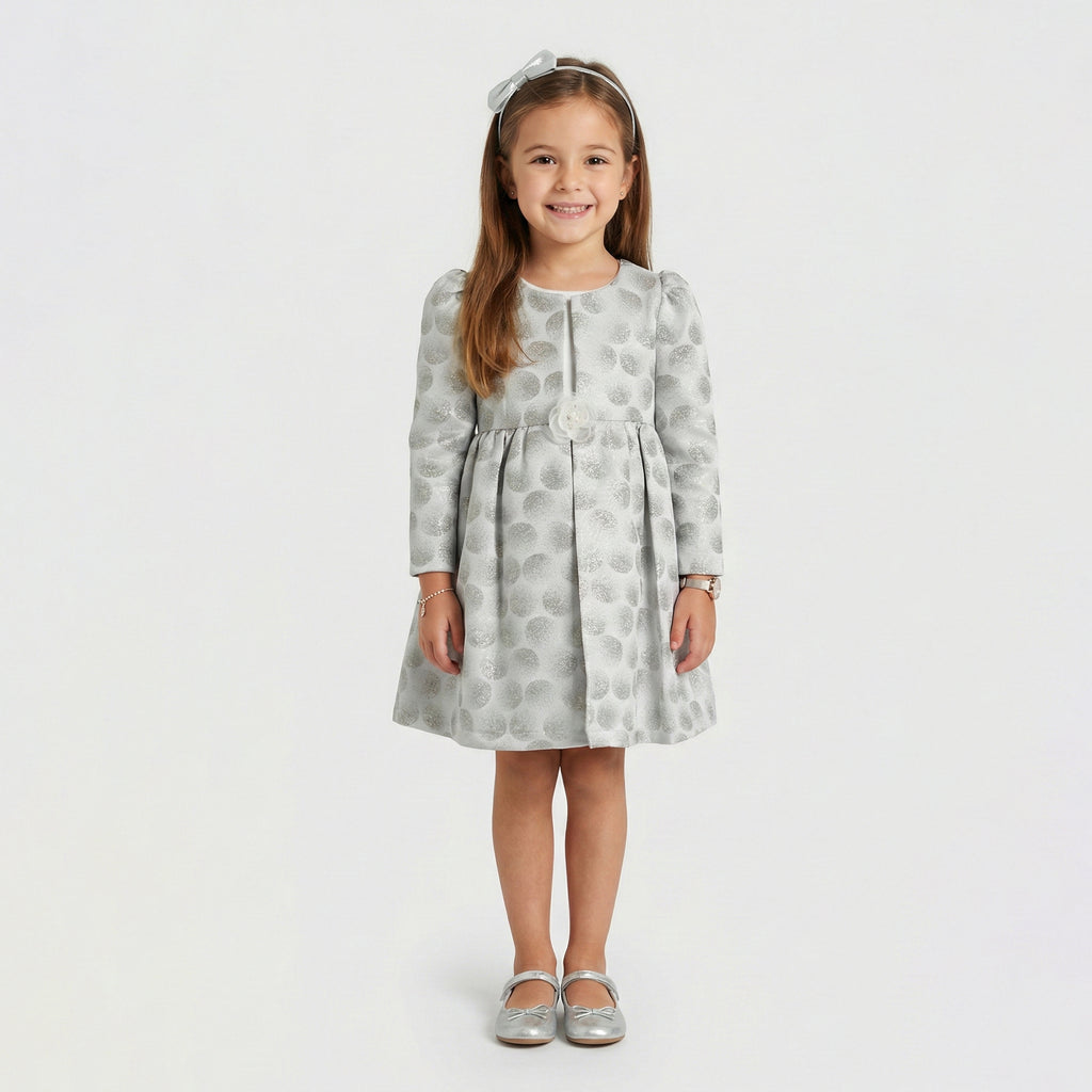 Sparkling Metallic Dot-Pattern Formal Coat with Floral Appliqué