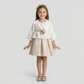 Graceful Elegant White Cropped Blazer & Floral Jacquard Skirt Set