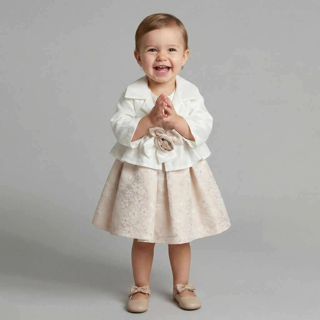 Toddler White Cropped Blazer & Floral Jacquard Skirt Set