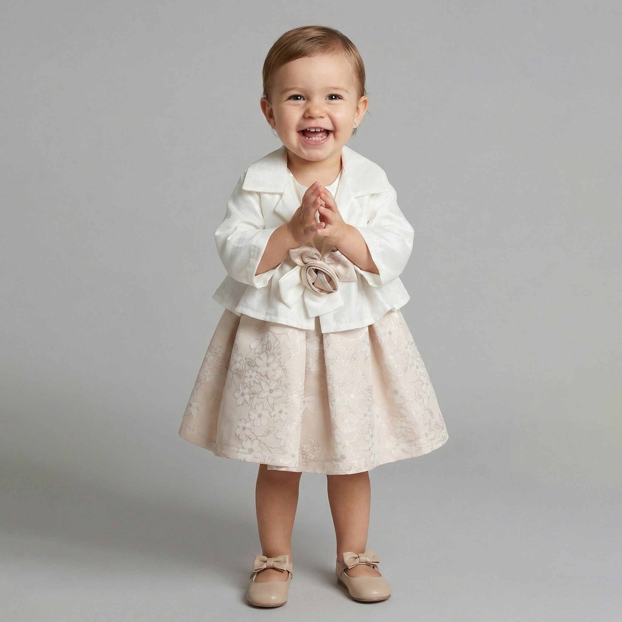 Toddler White Cropped Blazer & Floral Jacquard Skirt Set