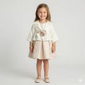 Girls' Elegant White Cropped Blazer & Floral Jacquard Skirt Set