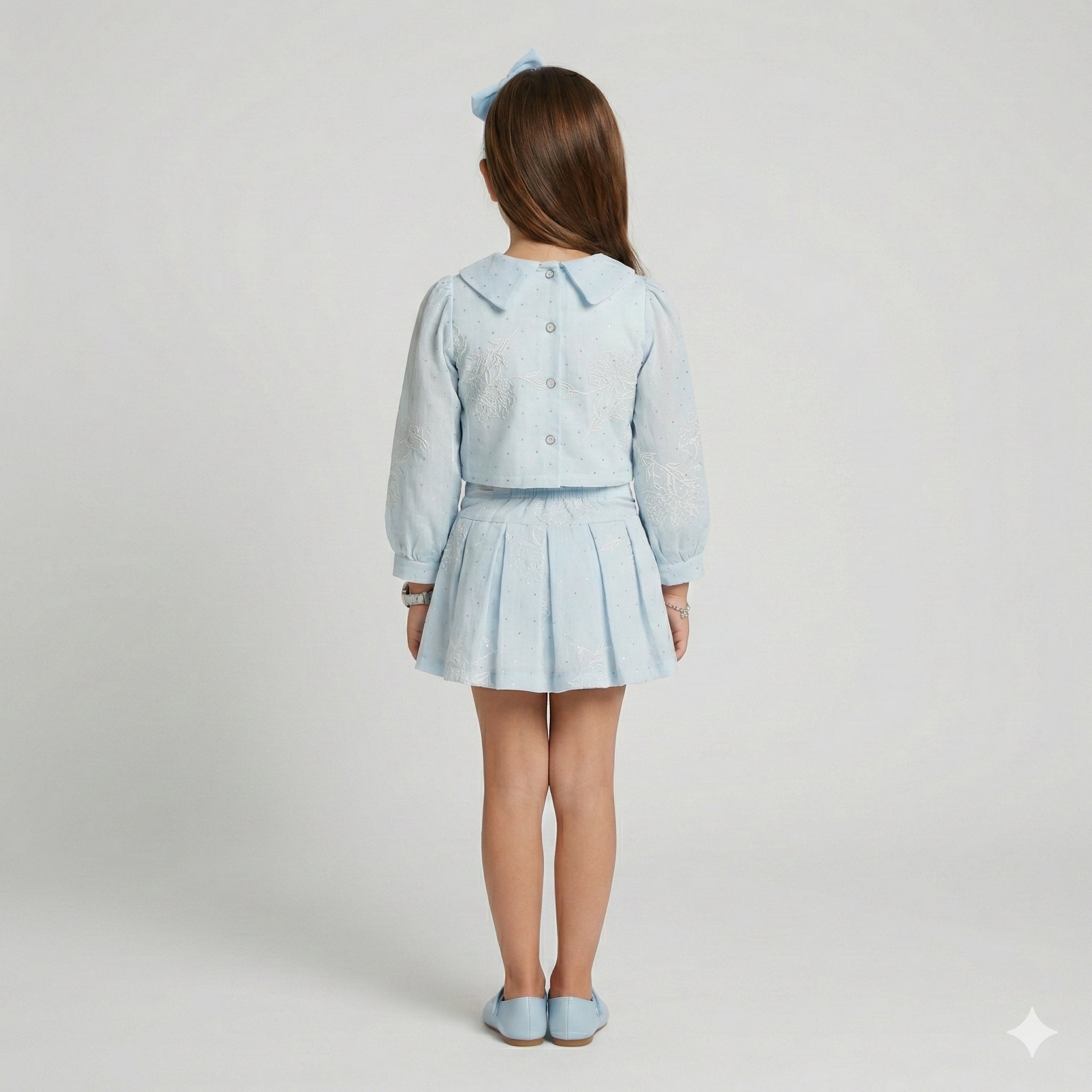 Girls' Sophisticated Girls’ Embroidered Sailor Collar & Pleated Skirt Ensemble