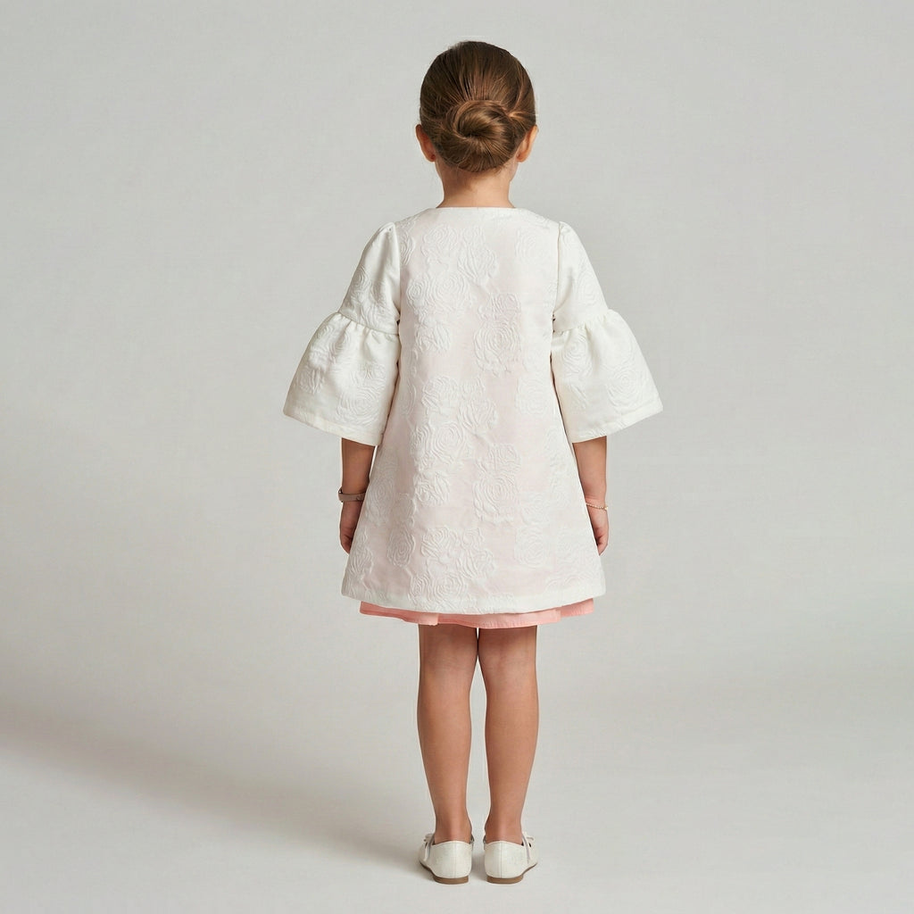 Sophisticated Jacquard Coat & Dress Set for Girls