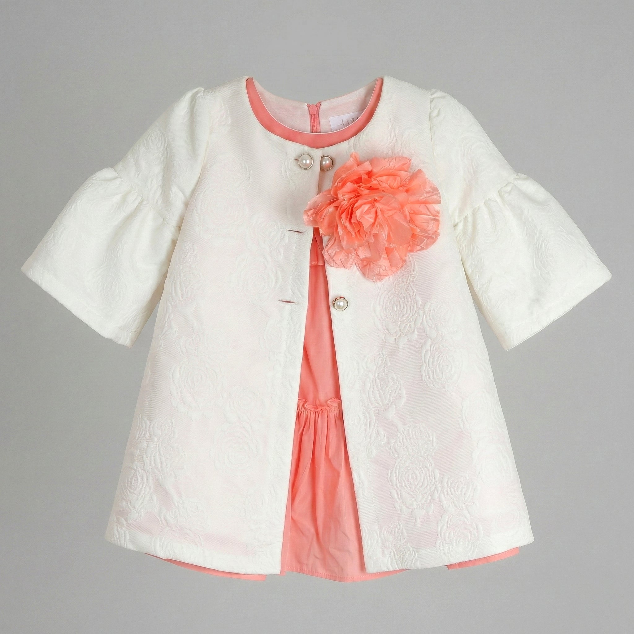 Sophisticated Jacquard Coat & Dress Set for Girls