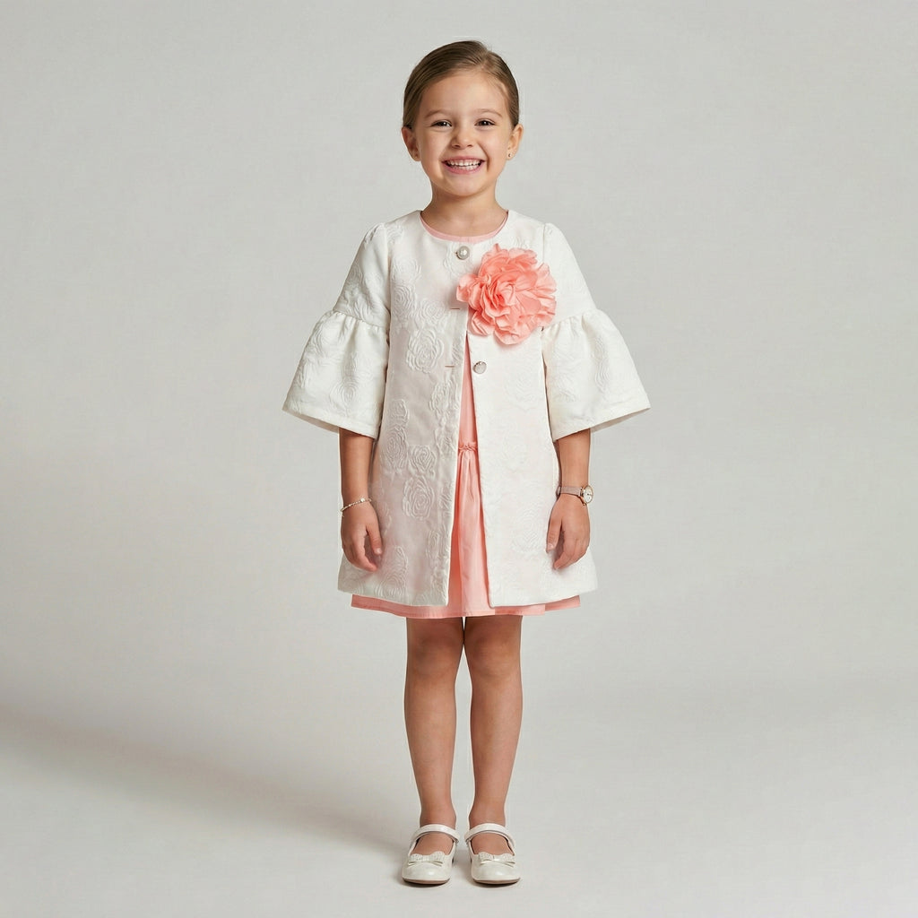 Sophisticated Jacquard Coat & Dress Set for Girls